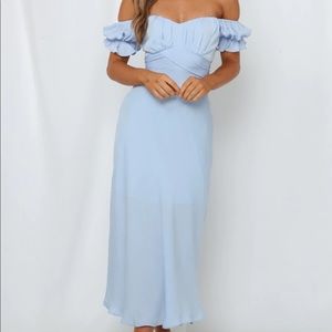 Sky baby blue off the shoulder midi dress